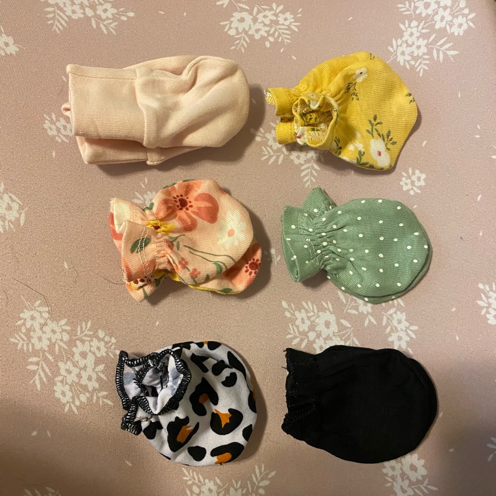 Newborn Assorted Baby Mittens Set - Pink, Yellow, Green, Black